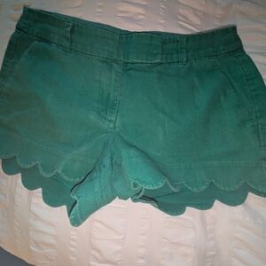 J. Crew High Waist Green Scalloped Shorts